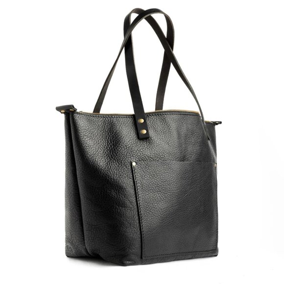 Portland Leather, Medium Zipper Tote Bag, Black Pebbled Leather, BNNU - Picture 12 of 14